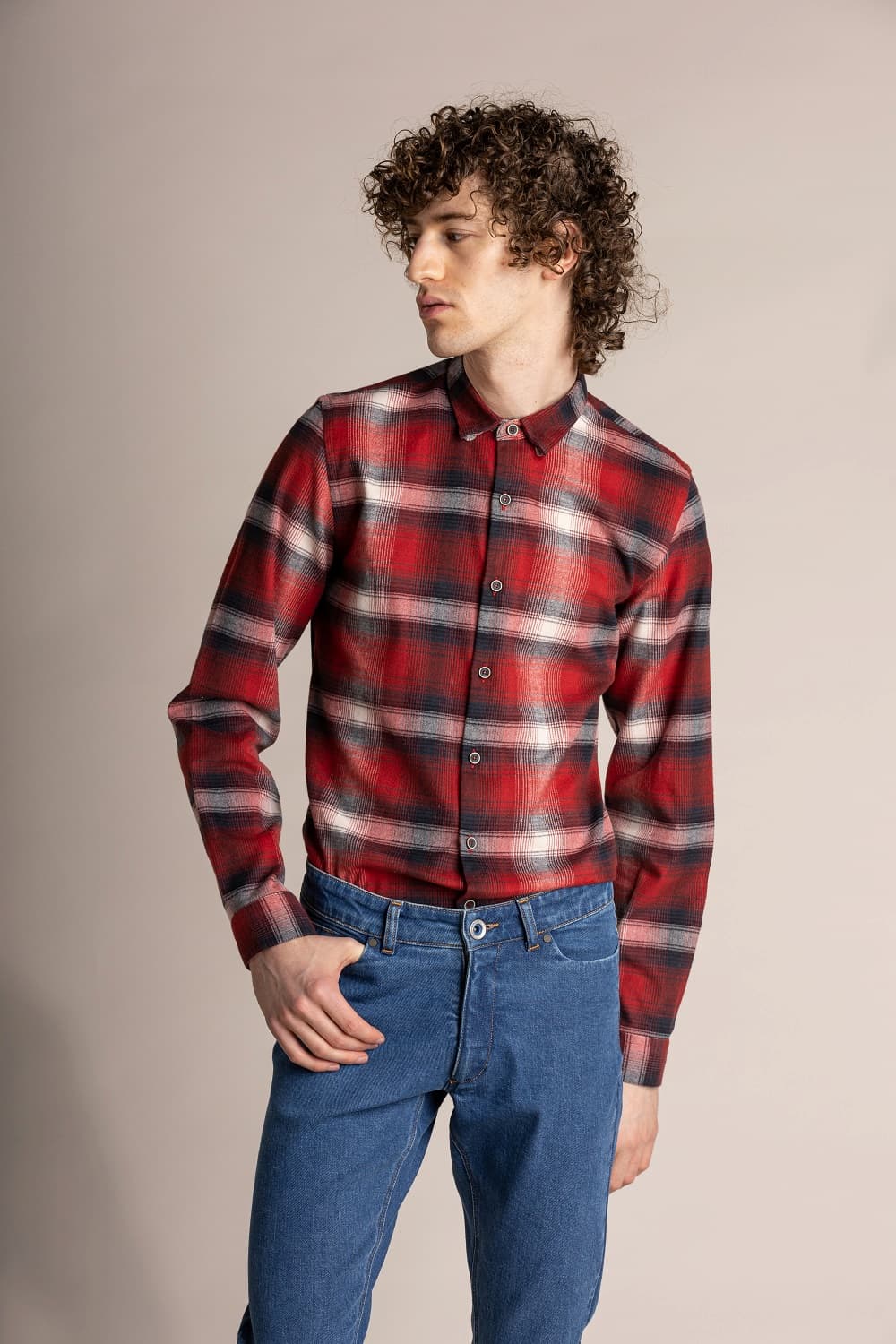 Red checked organic flannel shirt