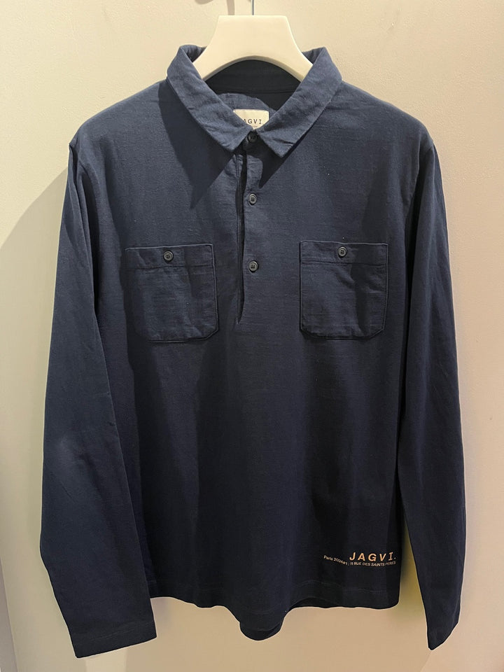 Navy long-sleeved organic cotton T-shirt