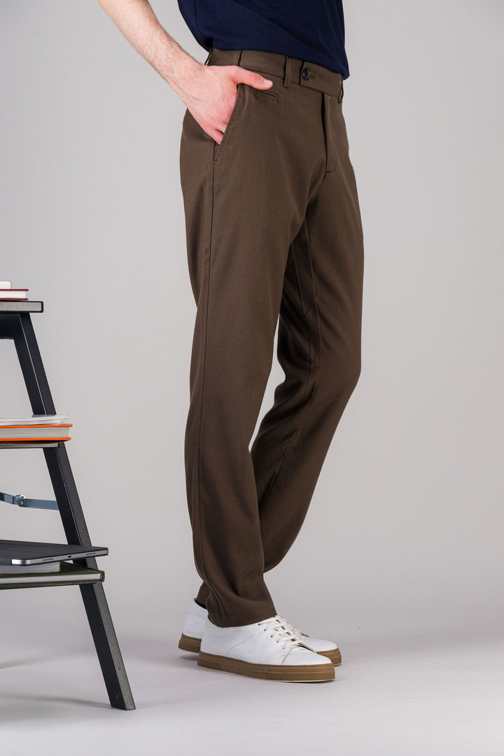 Pantalon city coton laine stretch marron