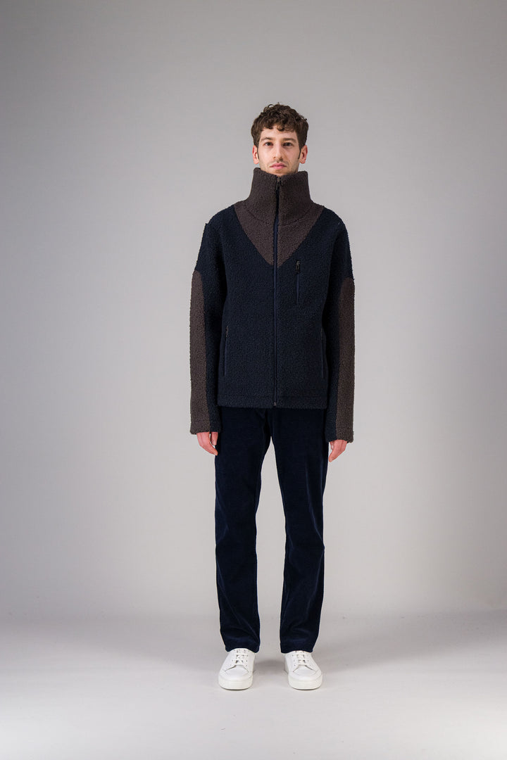 Veste en laine recyclée marine / marron