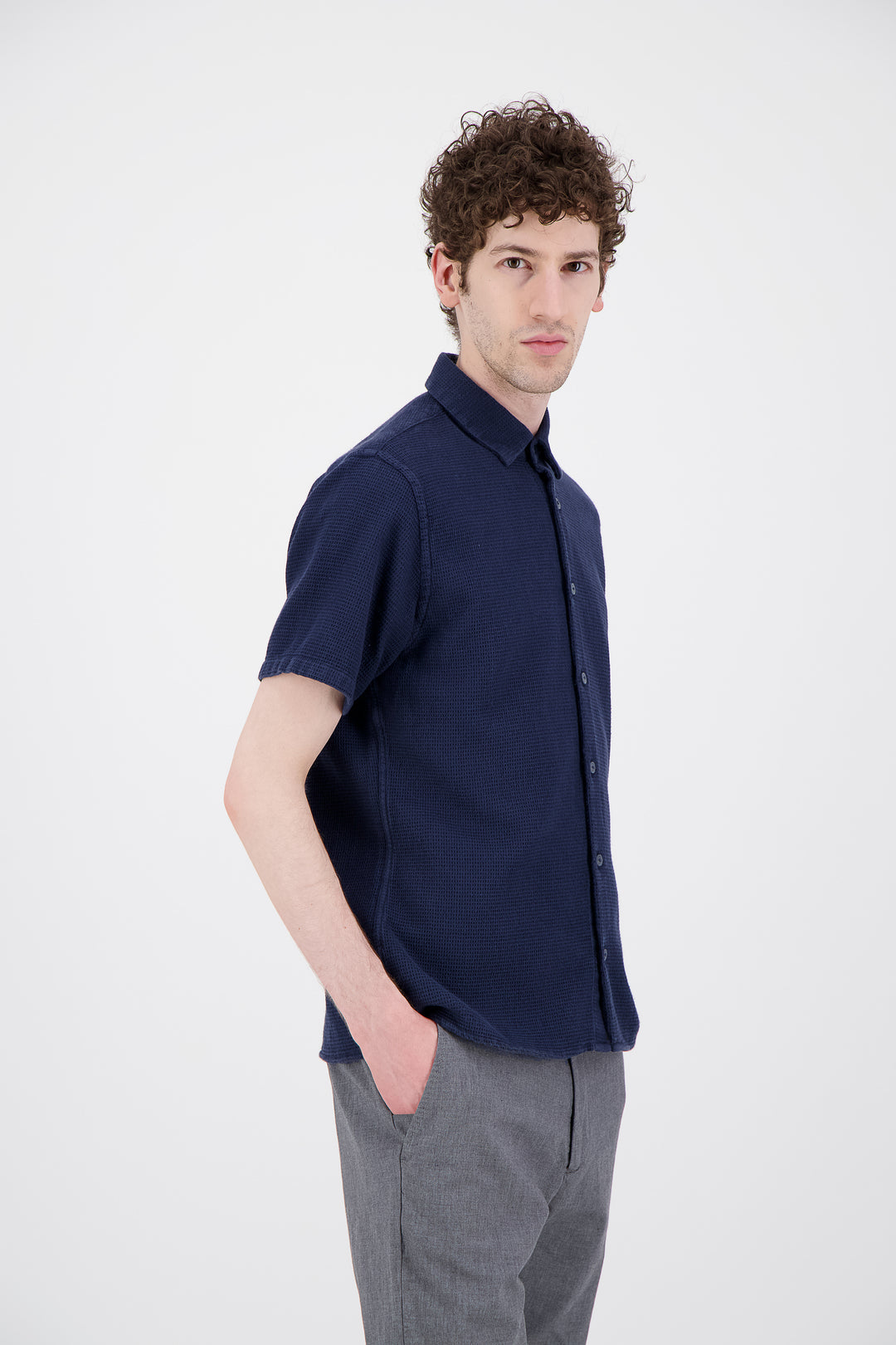 Chemise coton Bio gaufré marine