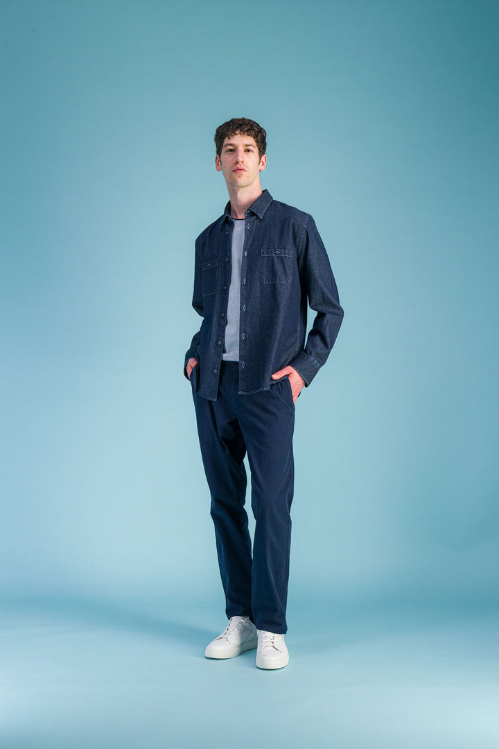 Brown organic stretch cotton overshirt