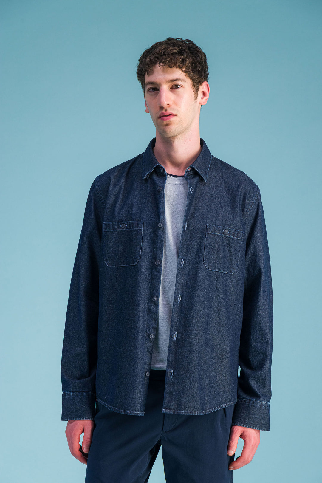 Brown organic stretch cotton overshirt
