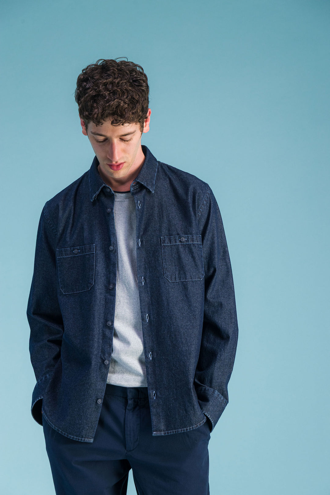 Brown organic stretch cotton overshirt
