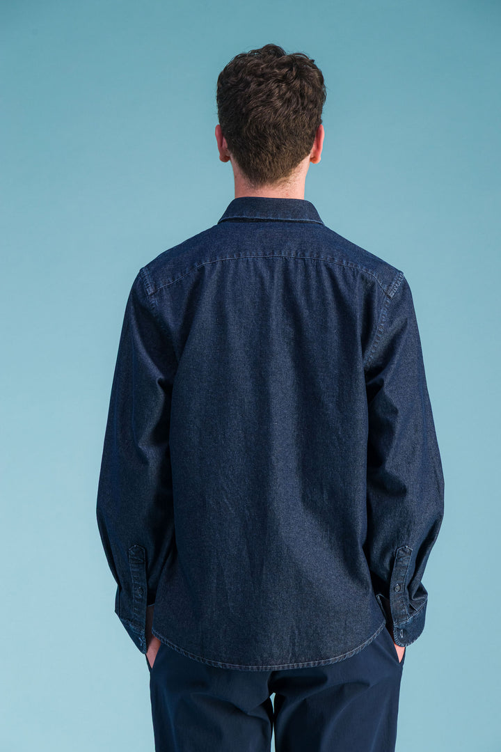 Brown organic stretch cotton overshirt