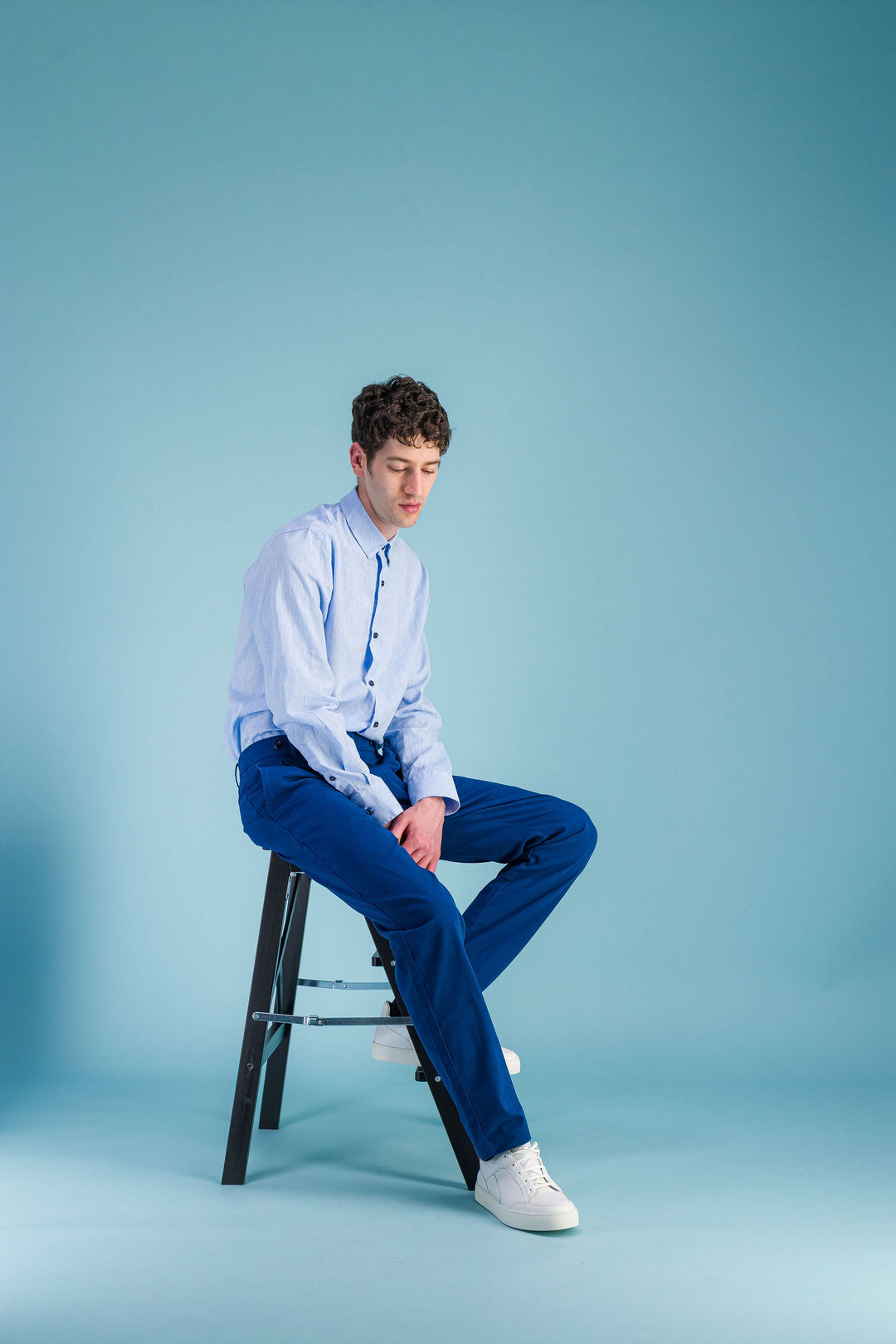 Chemise lin bleu ciel chiné
