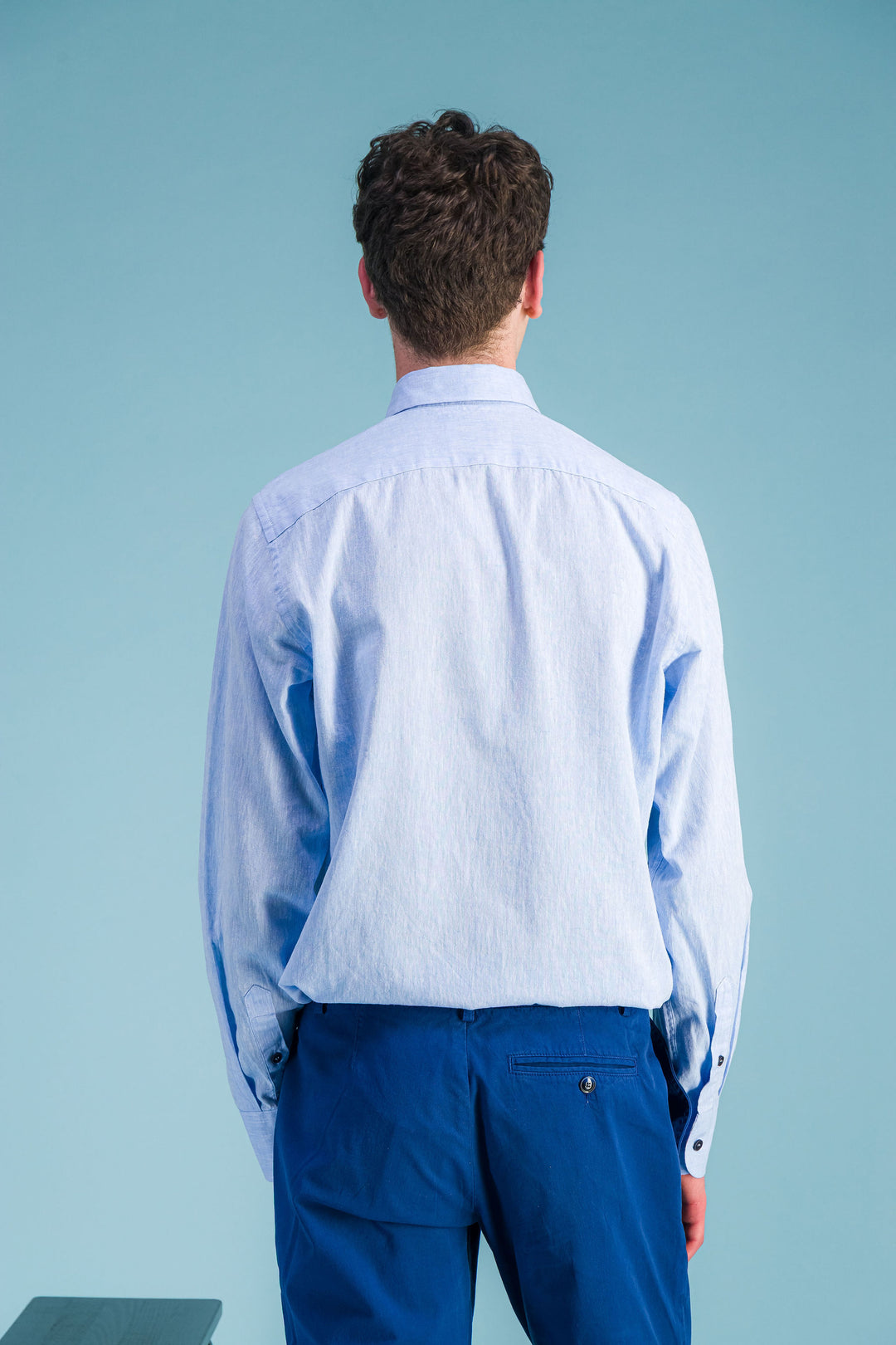 Chemise lin bleu ciel chiné