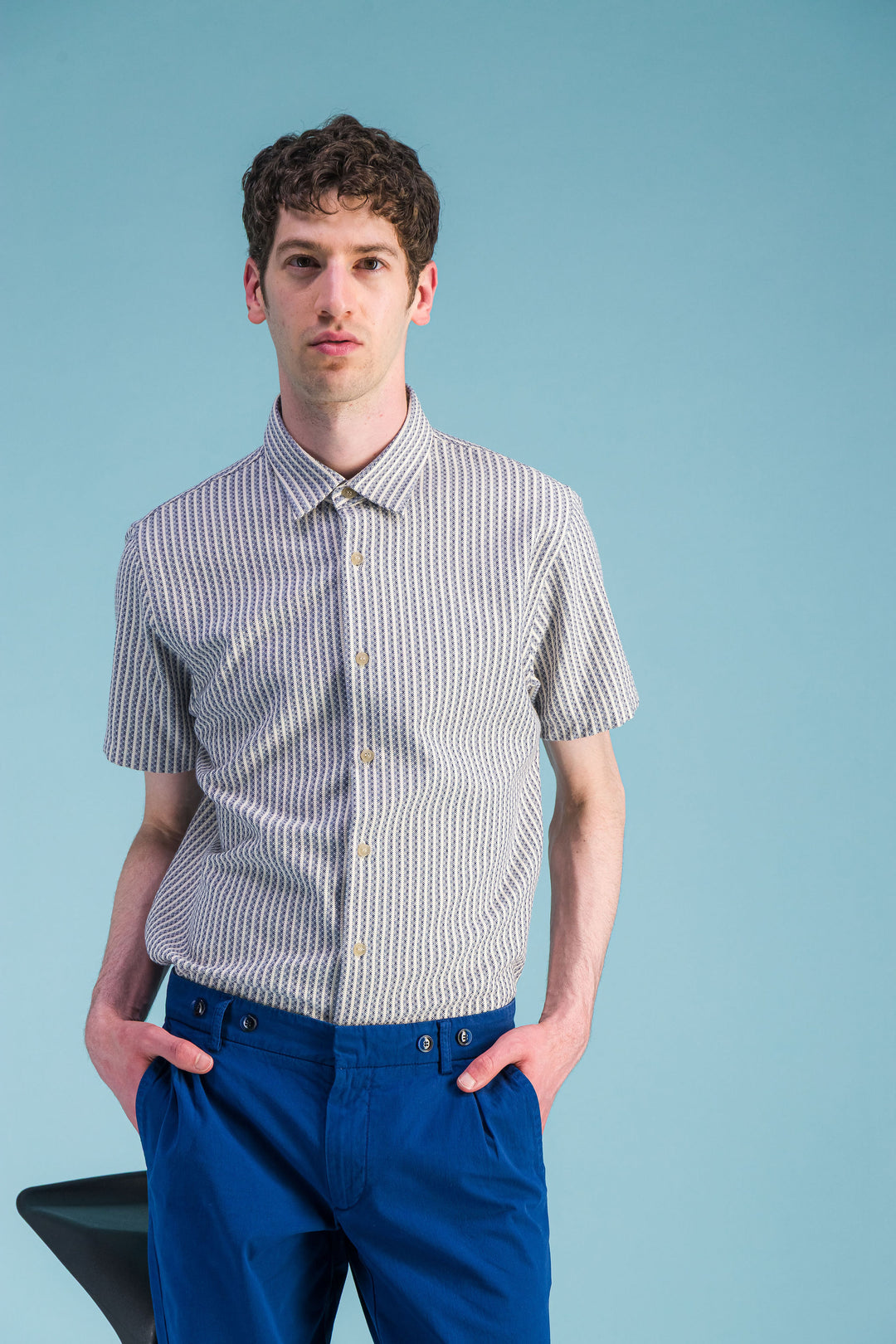 Chemise coton Bio gaufré à rayures