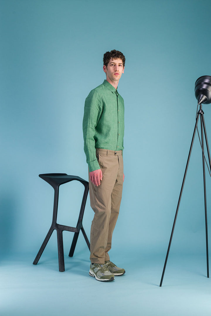 Chemise lin vert chiné
