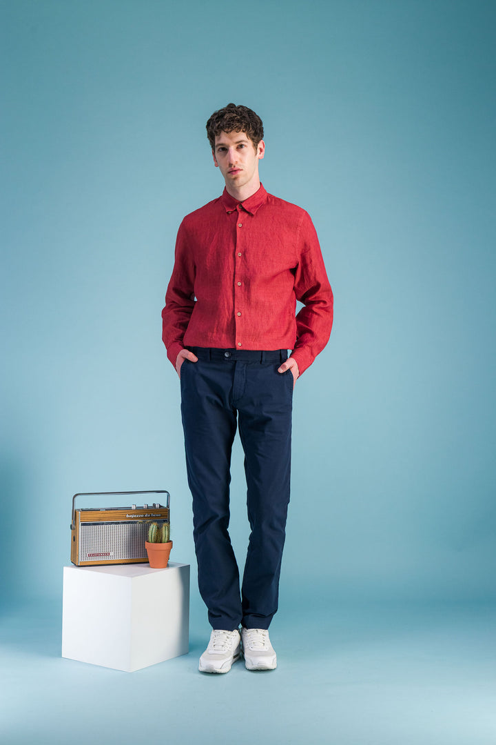 Chemise lin rouge rubis chiné