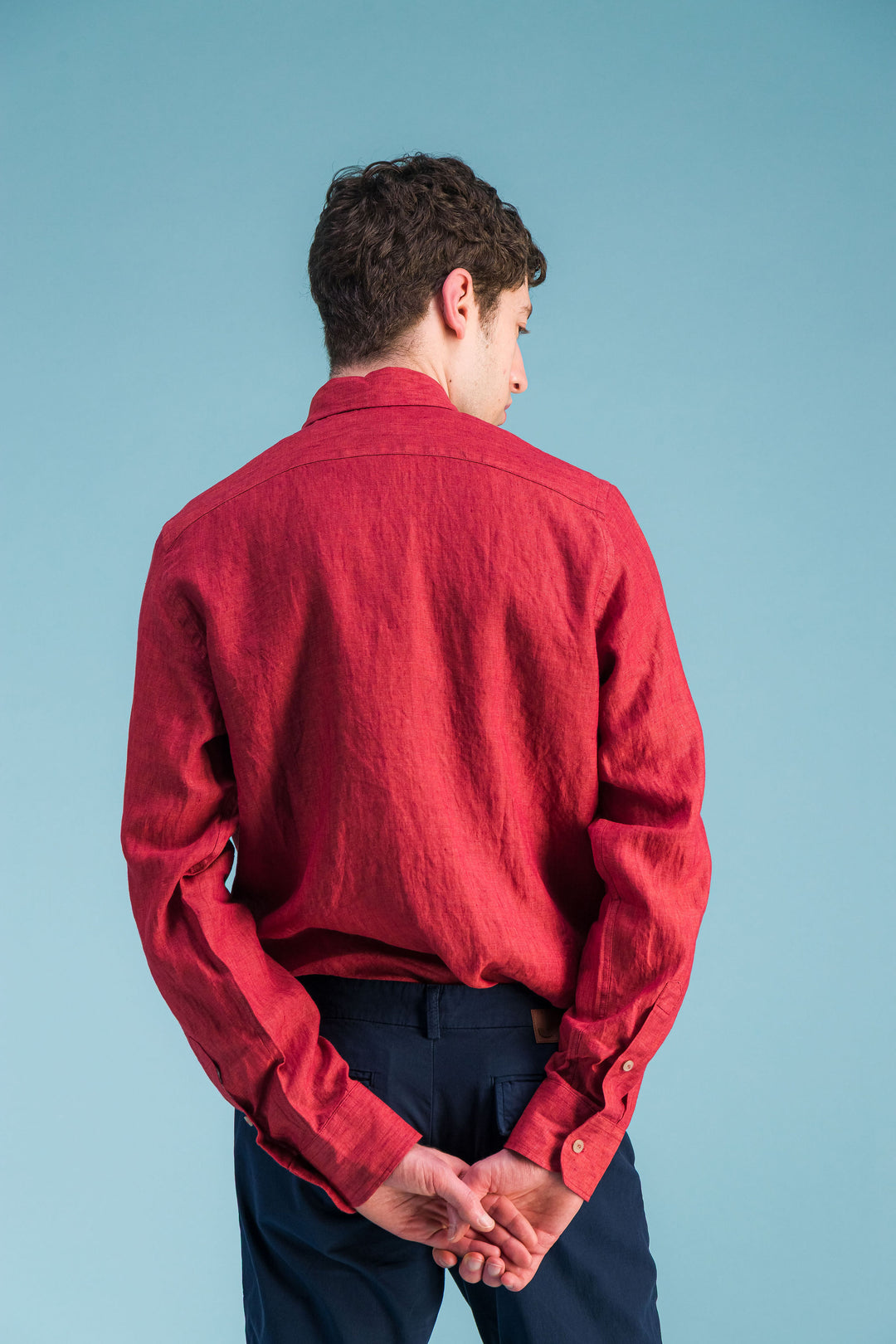 Chemise lin rouge rubis chiné