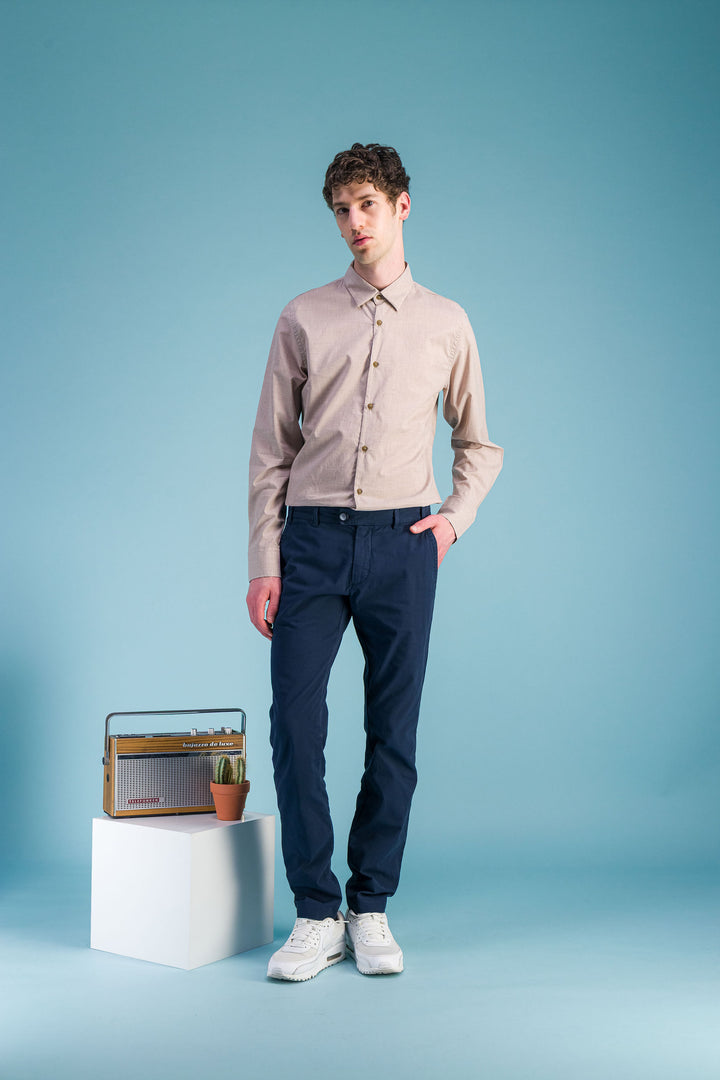 Chemise en coton léger beige chiné