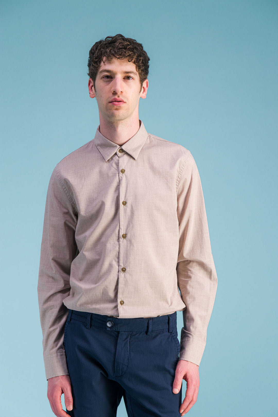 Chemise en coton léger beige chiné