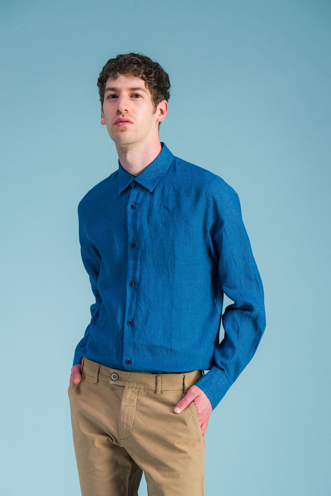 Chemise lin bleu océan chiné