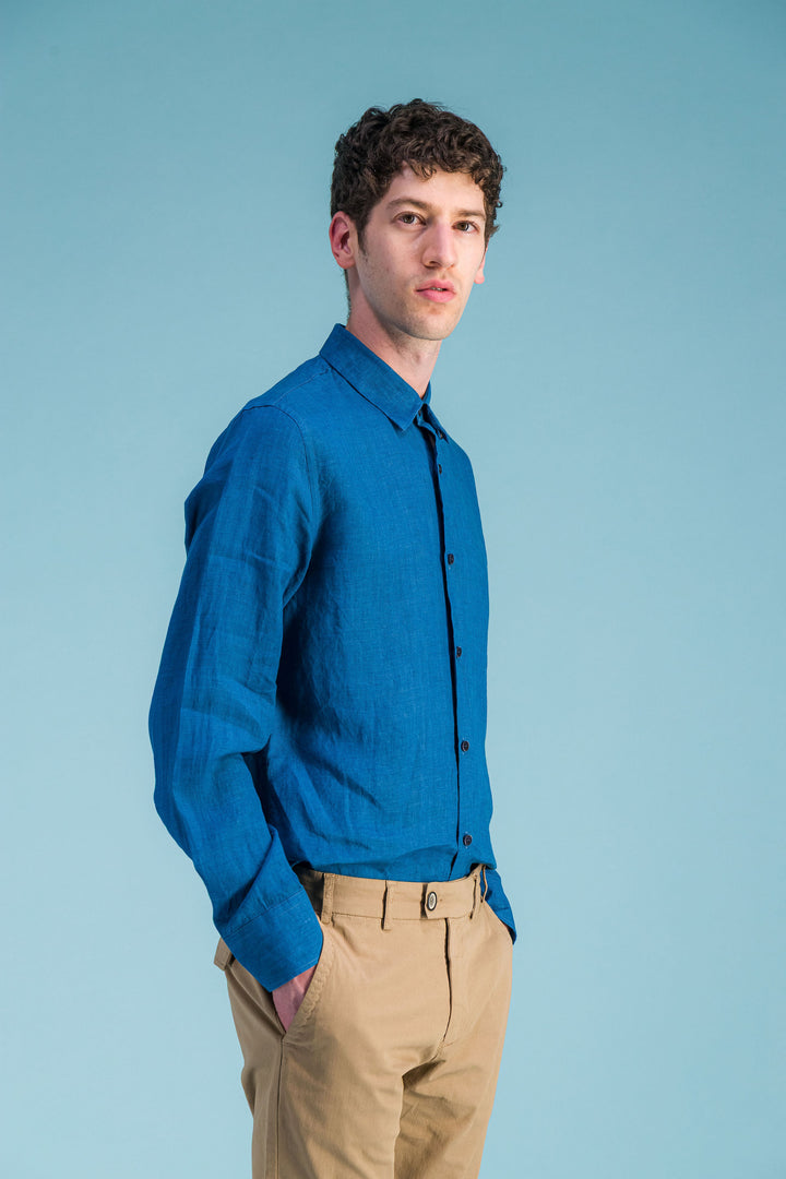Chemise lin bleu océan chiné