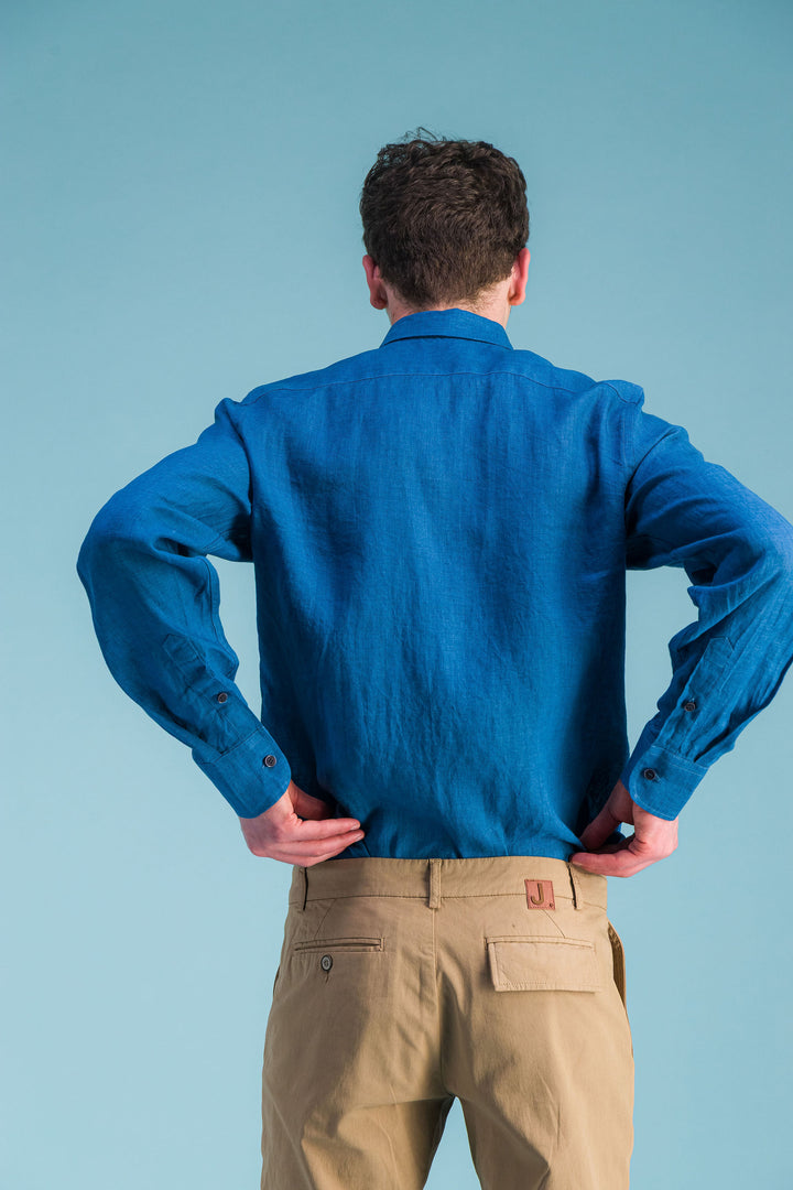 Chemise lin bleu océan chiné
