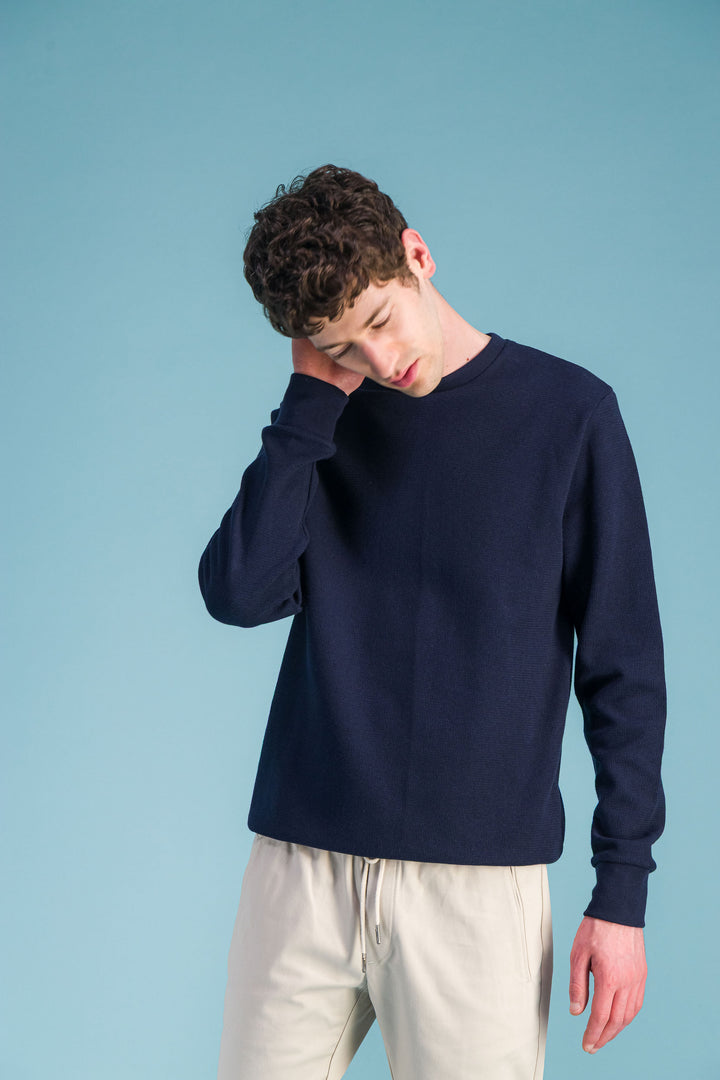 Navy wool cotton sweater