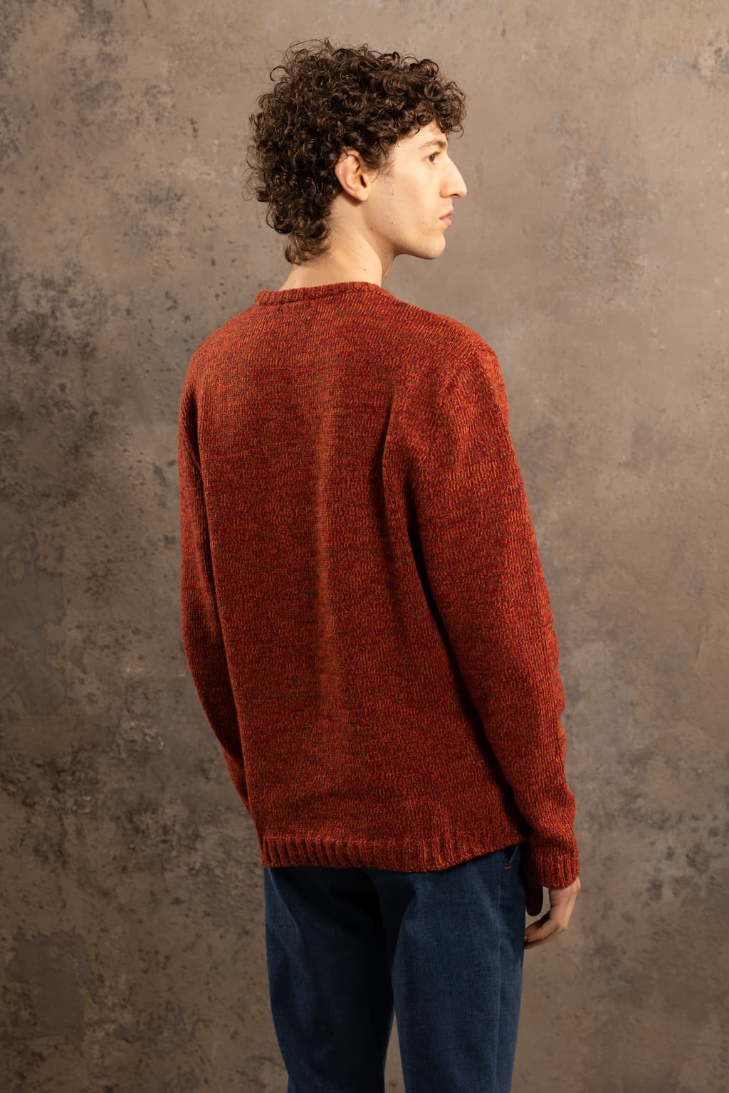 Pull_tricoté_laine_orange_mouliné_2