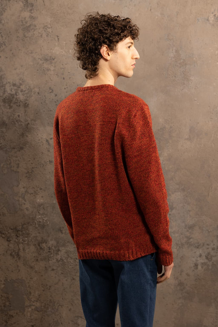 Pull_tricoté_laine_orange_mouliné_2