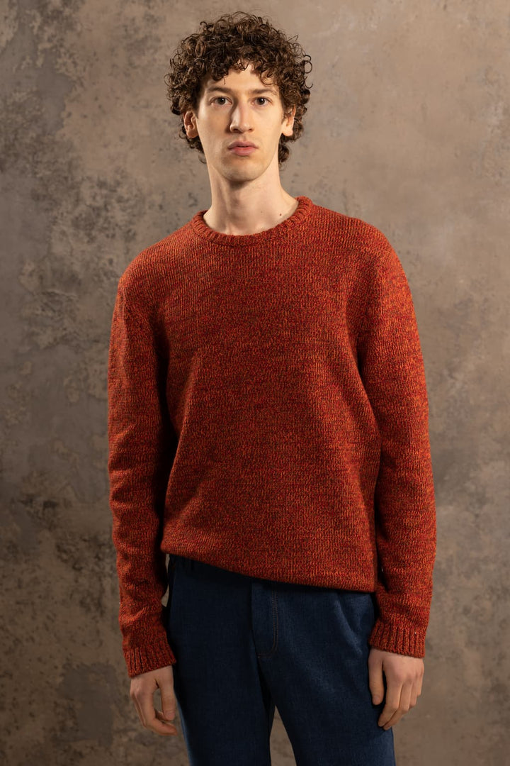Pull_tricoté_laine_orange_mouliné_3