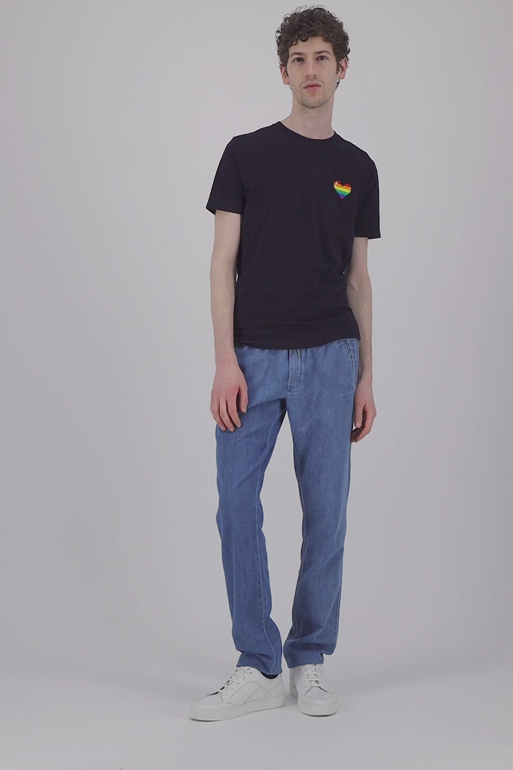 T Shirt navy organic cotton rainbow pixel