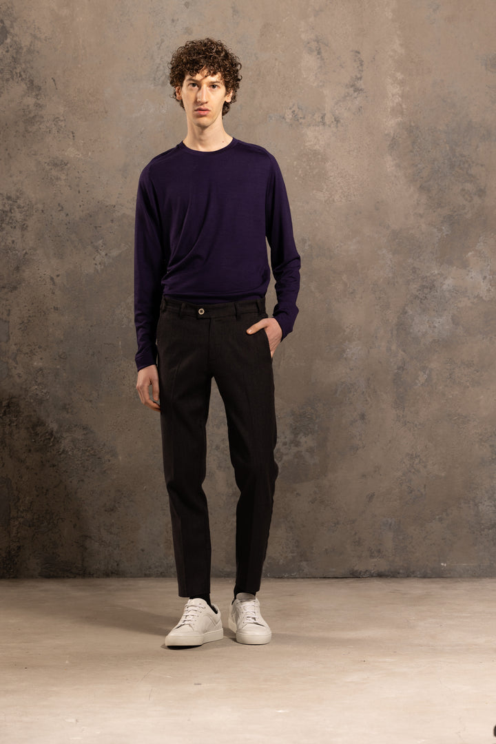 Purple fine wool long-sleeved T-shirt