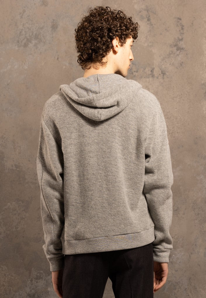 Sweat à capuche en coton laine gris chiné