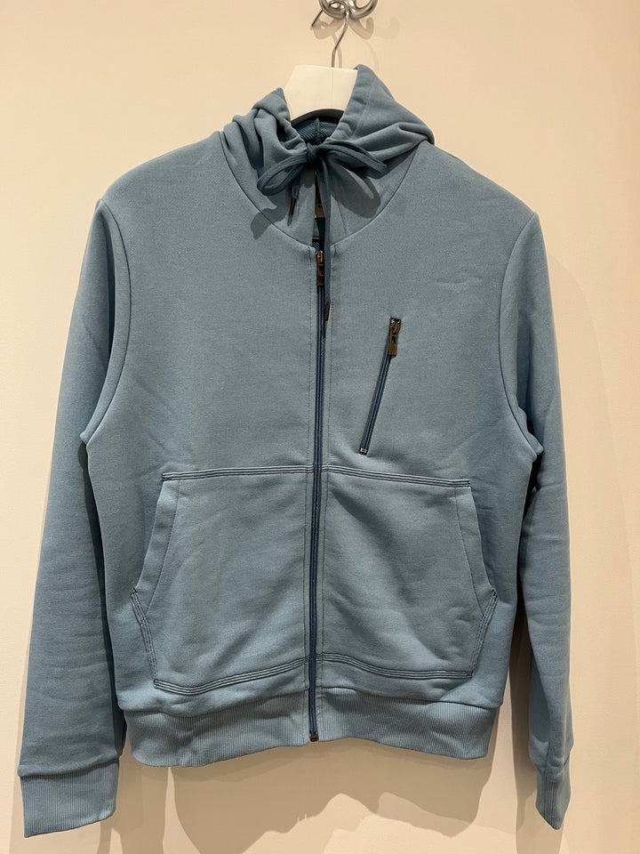 Sweat zippé coton bio à capuche bleu ciel