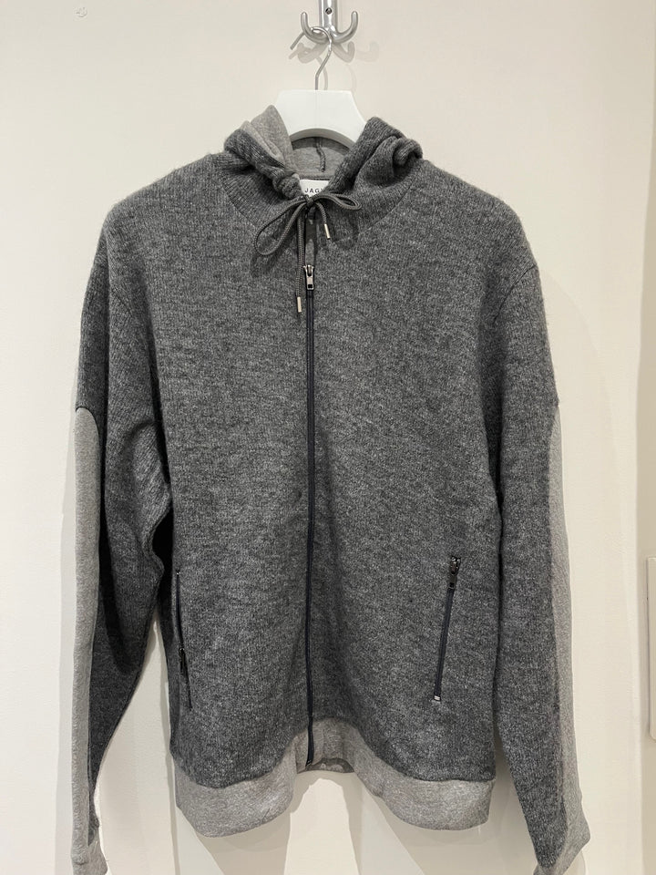 Sweat zippé laine recyclée capuche gris chiné