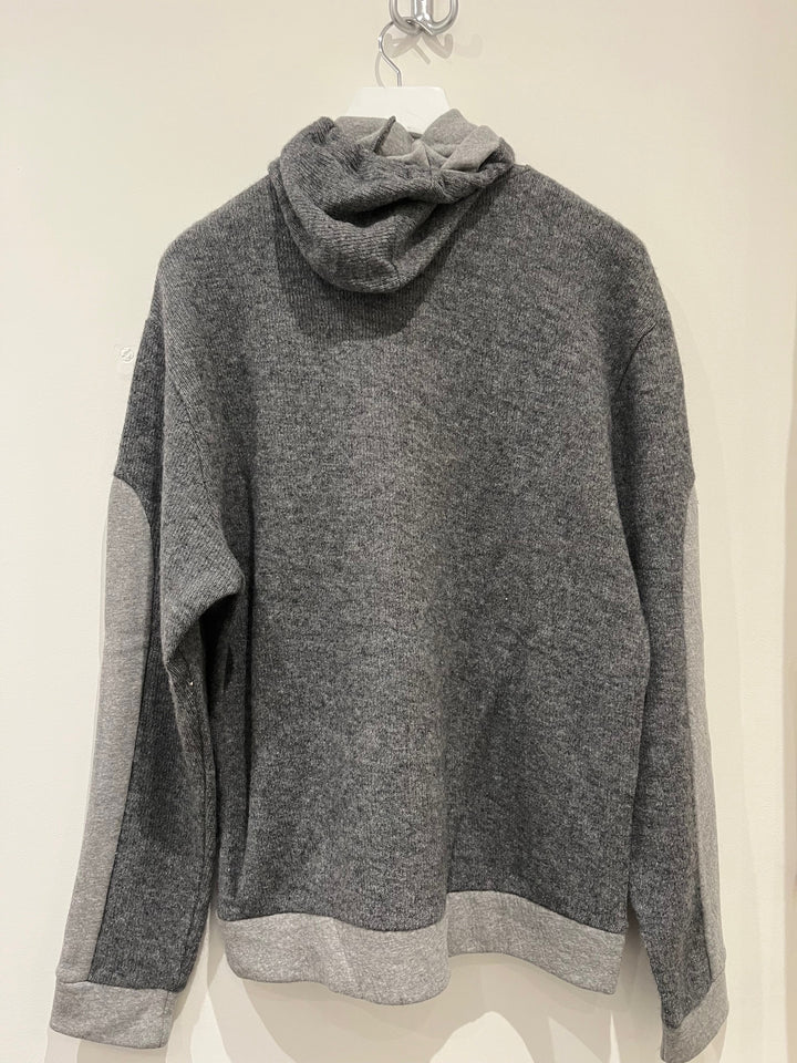 Sweat zippé laine recyclée capuche gris chiné