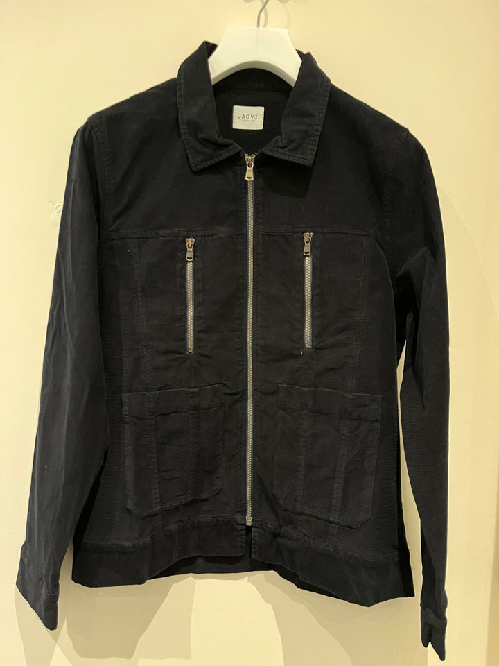 Veste zippée velours col chemise noir