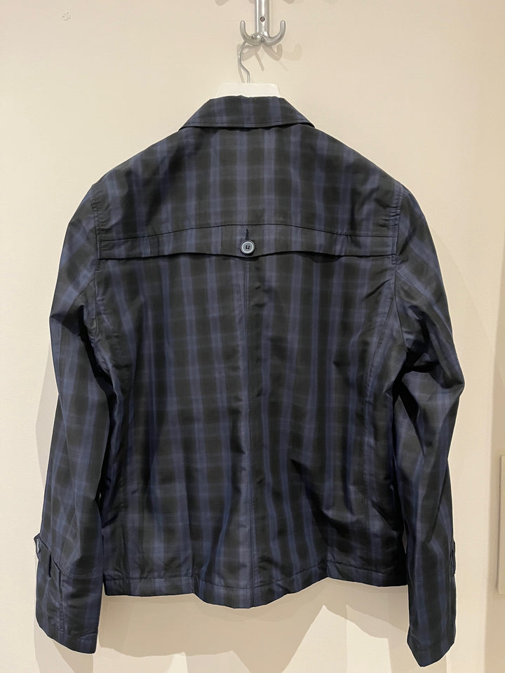 Trench coat court à carreaux bleu