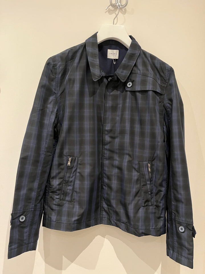 Trench coat court à carreaux bleu