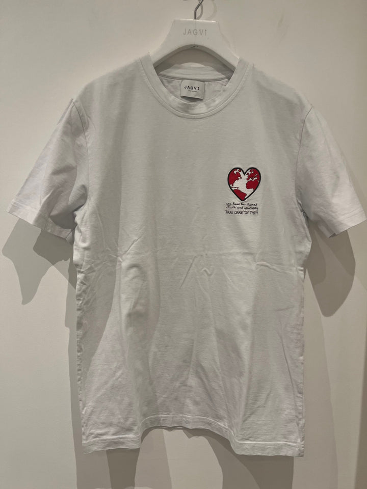 Tee-shirt en coton bio blanc avec broderie Red Earth
