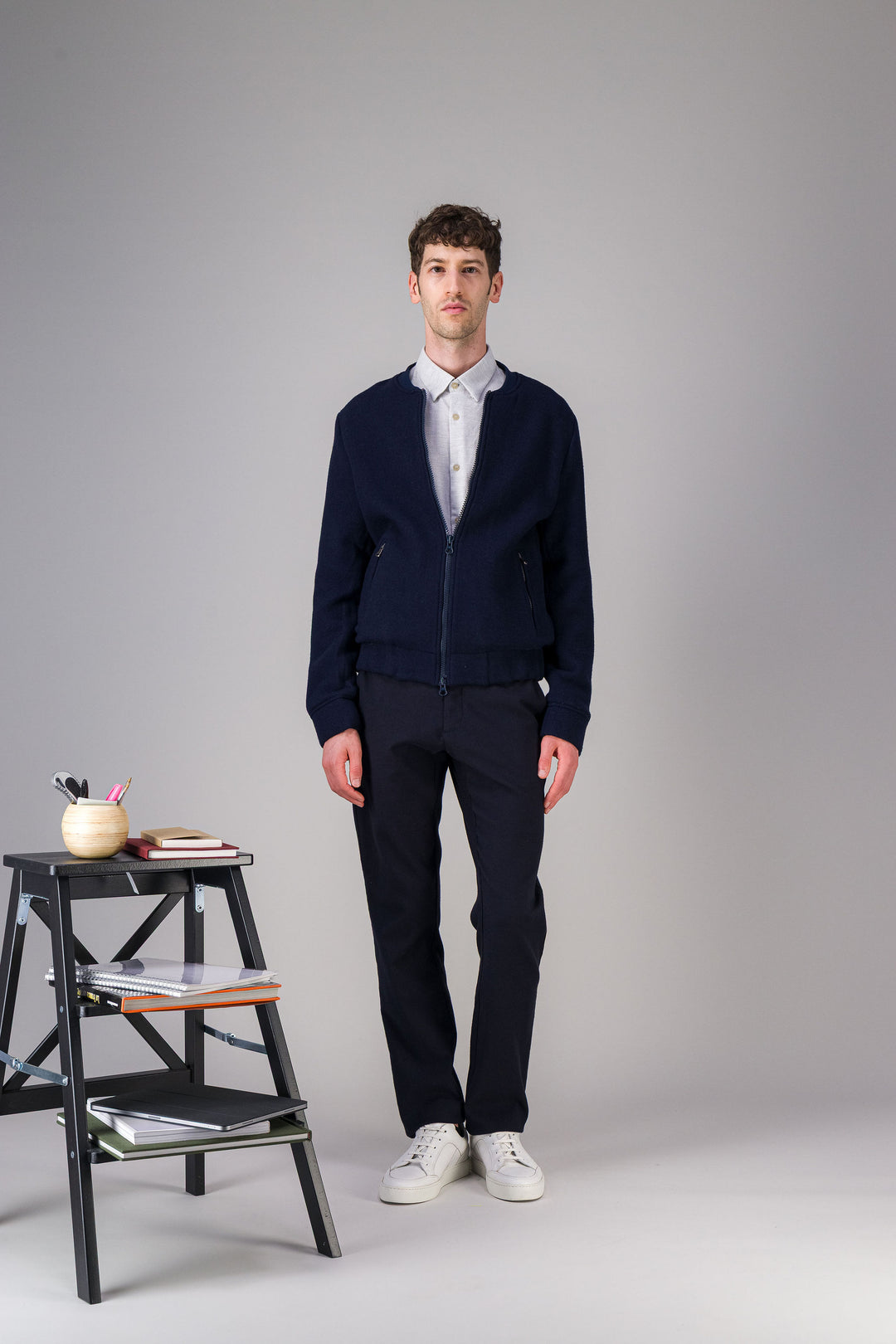 Navy wool bomber jacket