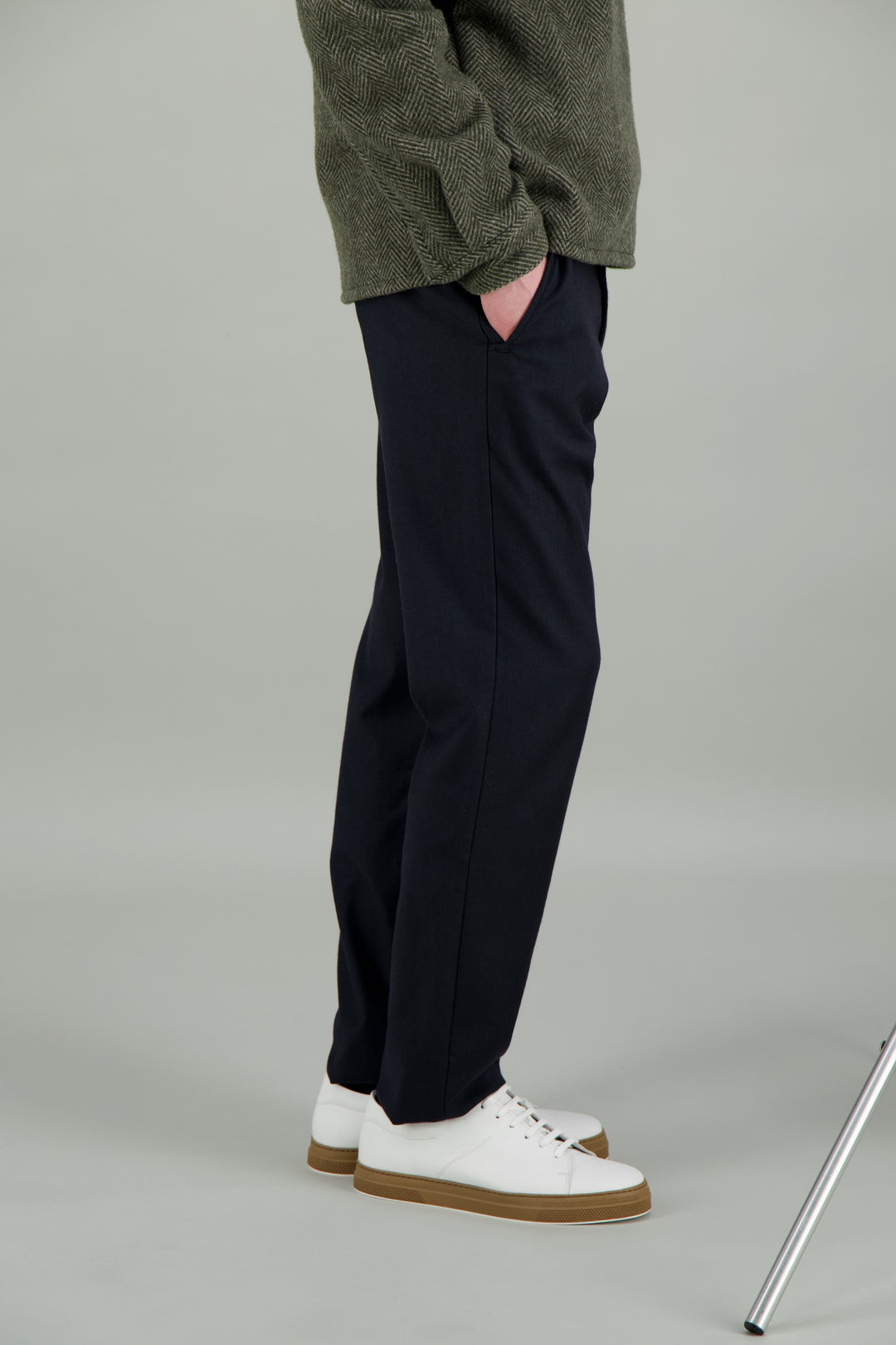 Black stretch wool cotton city trousers