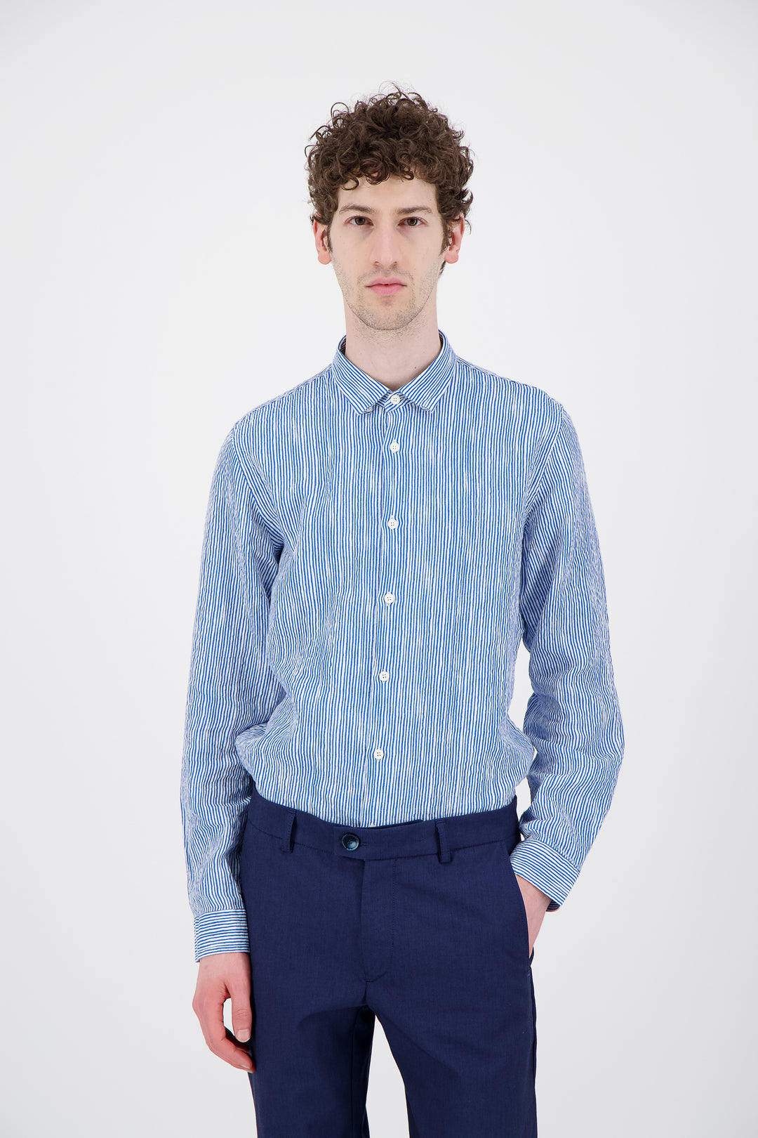 One linen shirt with blue stripes