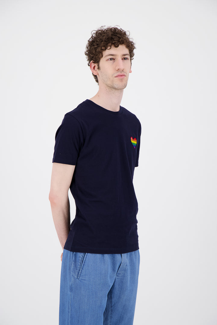 T Shirt marine coton bio rainbow pixel