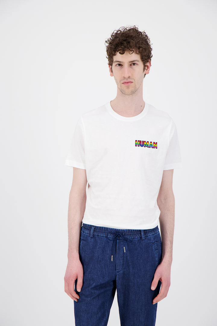 T Shirt coton bio blanc rainbow human