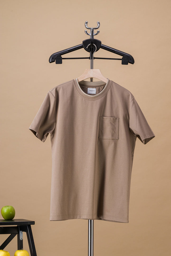 Tee-shirt "TWO" coton bio japonais beige foncé