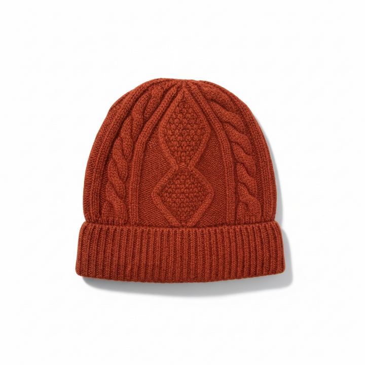 Khaki woven merino wool beanie