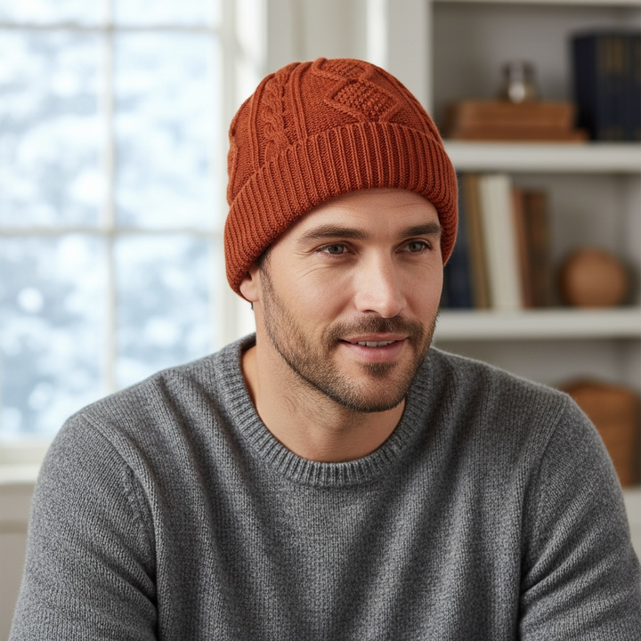Khaki woven merino wool beanie
