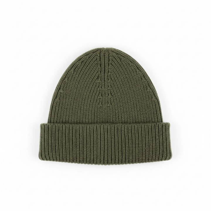 Khaki woven merino wool beanie