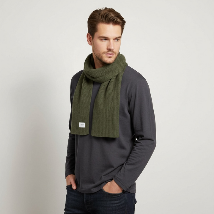 Merino wool scarf in khaki mouliné
