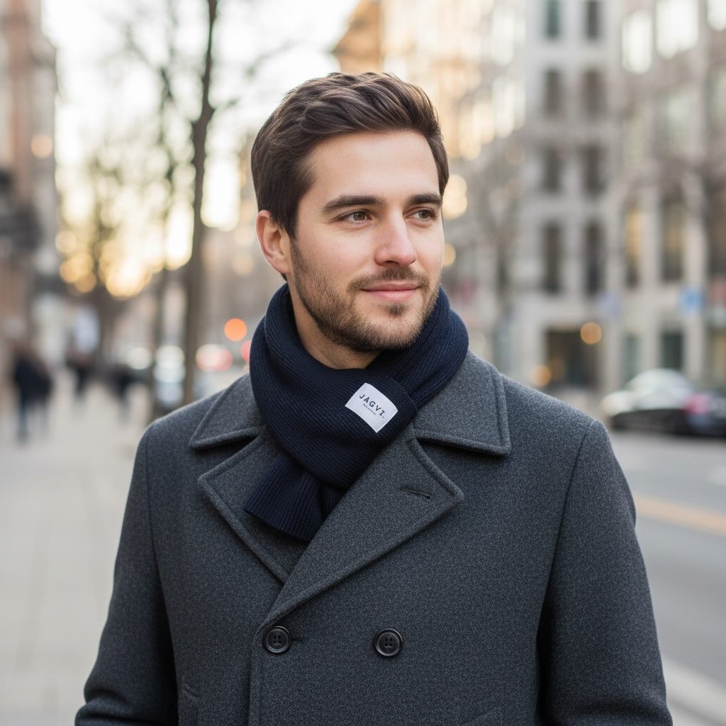 Merino wool scarf in khaki mouliné