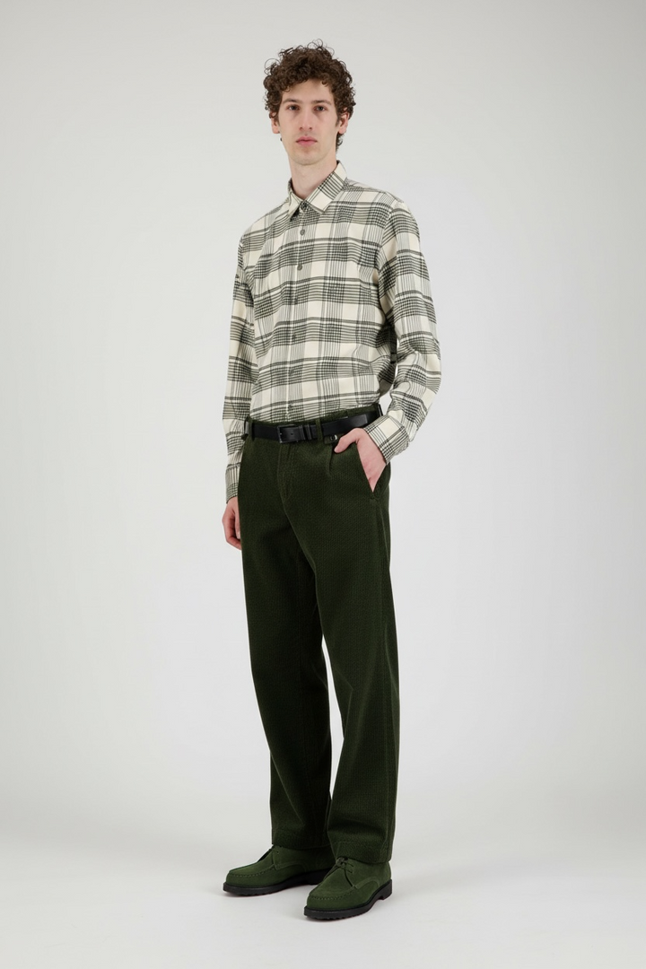 Chemise flanelle bio carreaux kaki