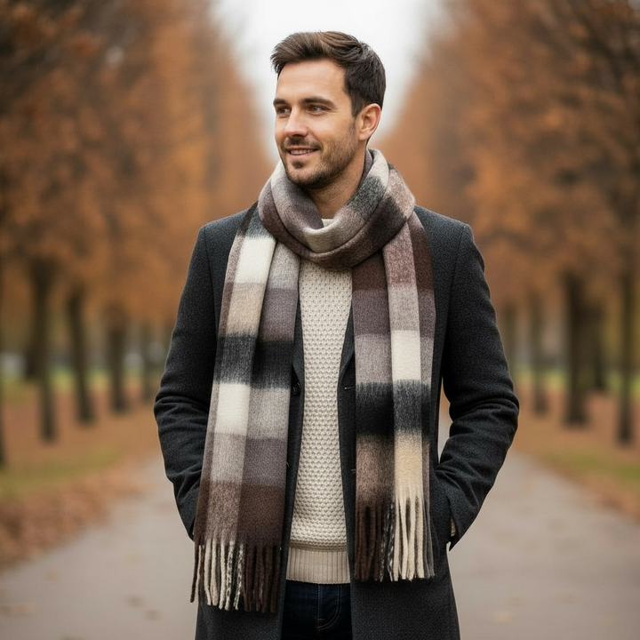 Echarpe laine recyclée carreaux marrons