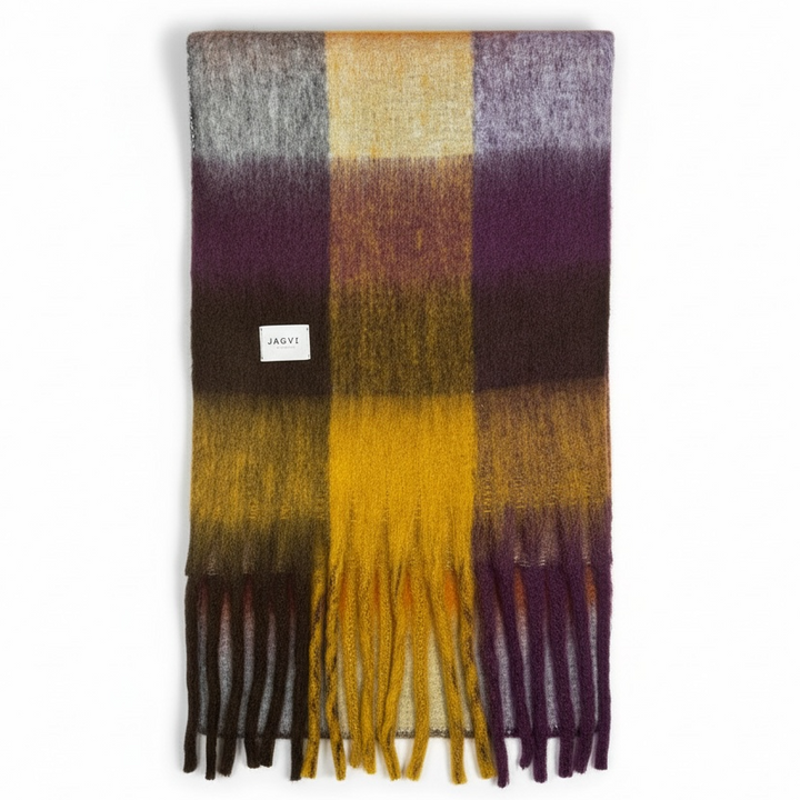 Echarpe laine recyclée carreaux jaunes