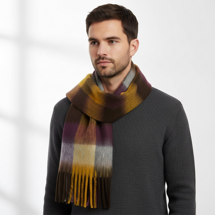 Echarpe laine recyclée carreaux jaunes