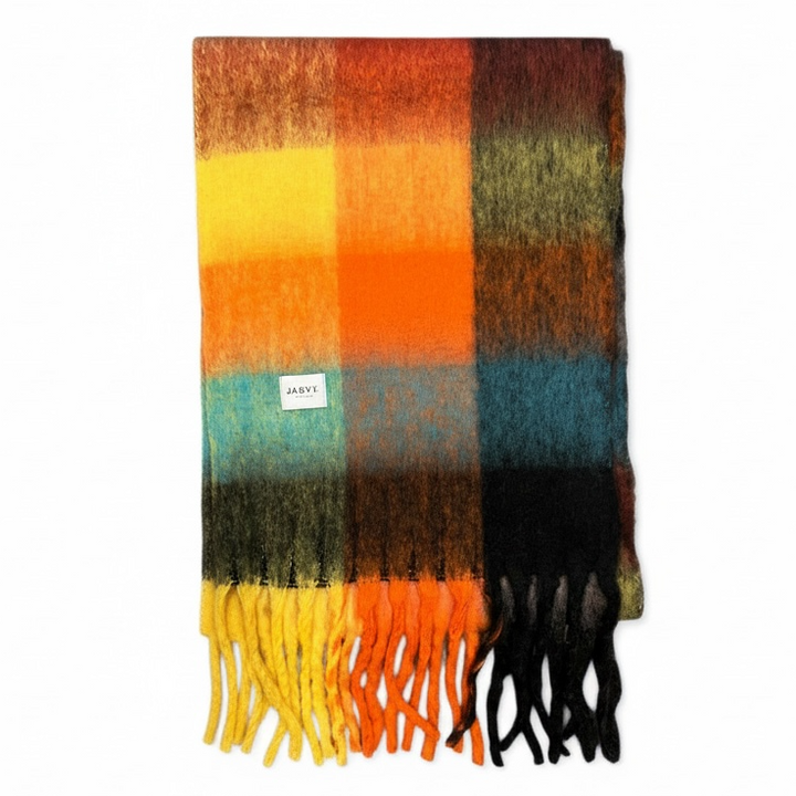 Echarpe laine recyclée carreaux oranges
